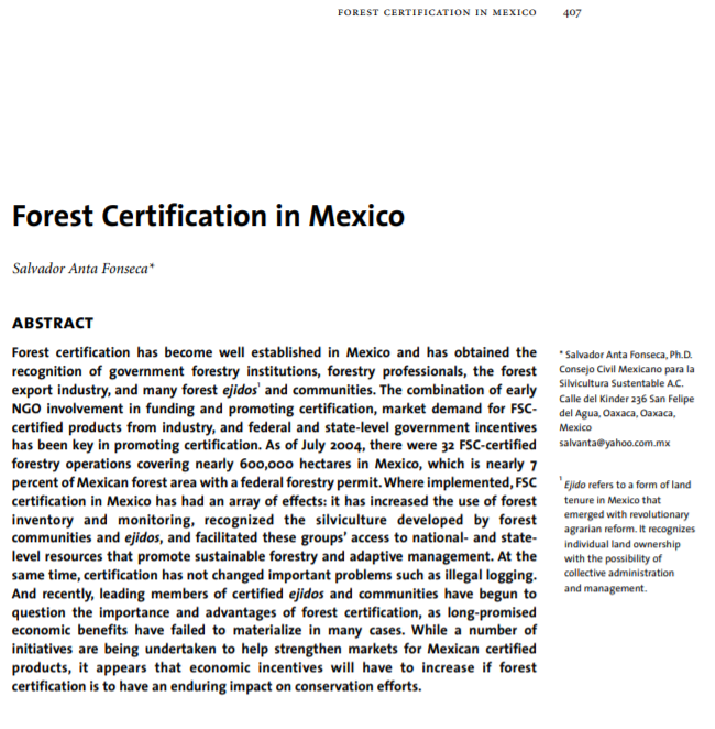 Forest Certification in Mexico - Consejo Civil Mexicano para la Sivilcultura Sotenible