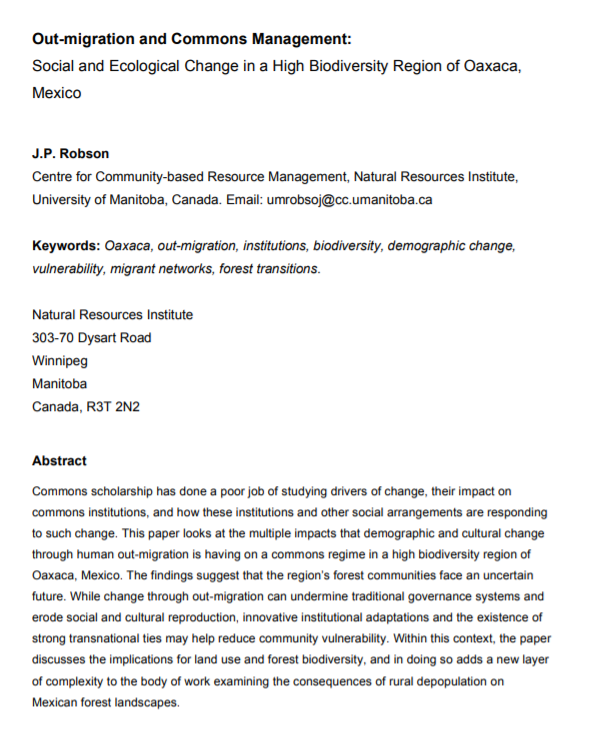 Out-migration and Commons Management: Social and Ecological Change in a High Biodiversity Region ...